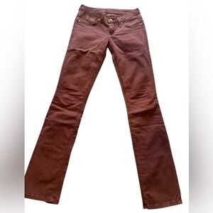 Robin’s Jean Women’s Size 25 Burgundy Bootcut Jeans Gold Embroidered Wings Y2K